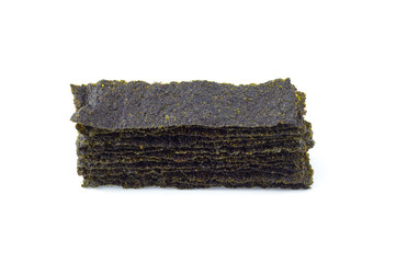 Crispy dried seaweed isolated on the white background