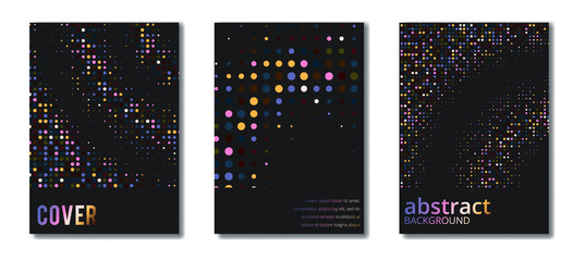 Modern cover design. Vector illustration. Ads banner design. Abstract background with black squares and shimmering glitter pattern