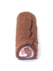 Chocolate roll cake isolated on white background