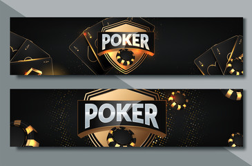 Poker Casino Horizontal Banner Set. Vector illustration