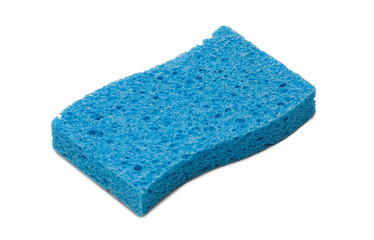 Blue Sponge Used for Cleaning on a White Background