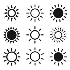 Set of sun icons, isolated vector