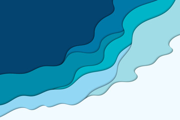 Background with white and blue waves. Abstract wavy paper background.