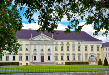 Obraz premium Berlin, Germany - May 5, 2019 - Bellevue Palace, the official residence of the Federal President of the Federal Republic of Germany located in Berlin's Tiergarten district.
