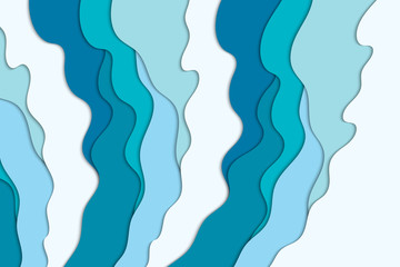 Background with white and blue waves. Abstract wavy paper background.