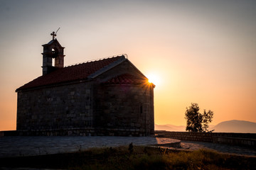 Fototapeta na wymiar The Church of St. Sava at sunset in Montenegro