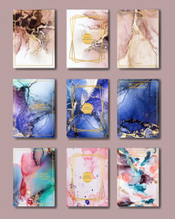 the big set of liquid marble with gold. flyer, business card, flyer, brochure, poster, for printing. trend vector