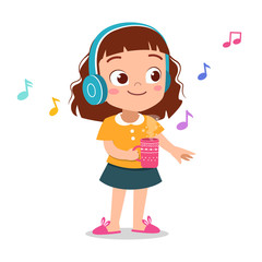 happy kid listening music vector