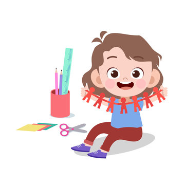 happy kid art paper cut vector illustration