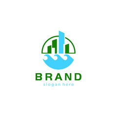 Beach city logo, building and wave logo ready to use