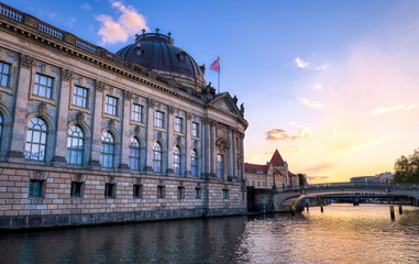 Berlin, Germany - May 4, 2019 - The Bode Museum located on Museum Island in the Mitte borough of Berlin, Germany at dusk.