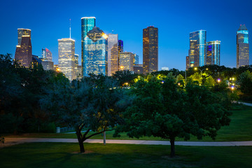 High quality image of Downtown Houston skyline in Houston, Texas USA at twilight. 
