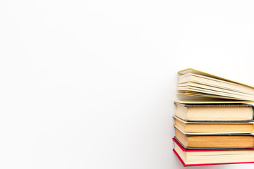 Books on library desk for reading and education on white background top view mockup
