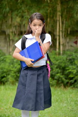 Prep Asian Girl Student Afraid Wearing Uniform With Books