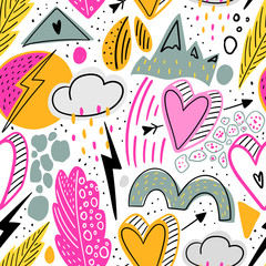 Hand drawn kids seamless pattern for print, fabric, textile. Modern colorful baby background. - 285980326