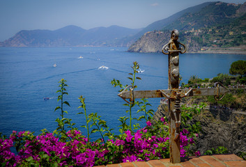 MANAROLA, ITALY - JULY 4, 2019: Beautiful fishing village in Cinque Terre with colorful facades and sea view 