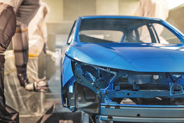Production line of automobile plant, paint shop.