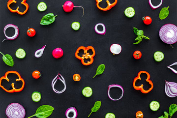 colorful vegetables pattern for cooking design on black background top view