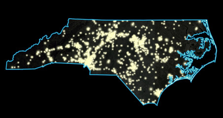 North Carolina Night Lights Map (Blue, Unlabeled)