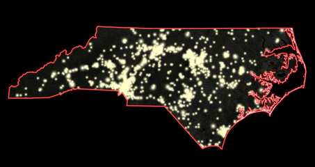 North Carolina Night Lights Map (Red, Unlabeled) © cartonerd