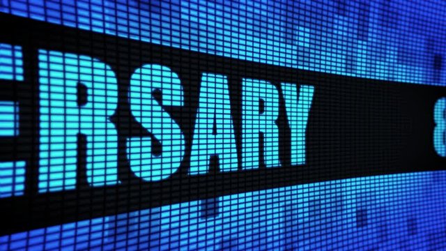 8th Anniversary Side Text Scrolling on Light Blue Digital LED Display Board Pixel Light Screen Looped Animation 4K Background. Sign Board , Blinking Light, Pixel Monitor, LED Wall Pannel