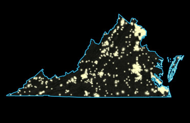 Obraz premium Virginia Night Lights Map (Blue, Unlabeled)