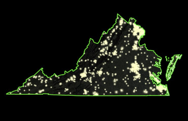 Virginia Night Lights Map (Green, Unlabeled)