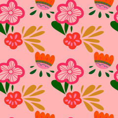 Cute cartoon floral seamless pattern. Flowers background. Vector illustration.   