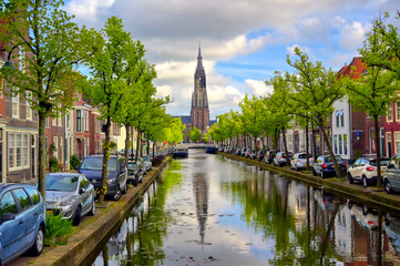 Delft, Netherlands - May 2, 2019 - The canals and waterways in the city of Delft in The Netherlands...