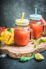 Fresh home made watermelon juice with mango, lime and mint. Refreshing ice drink great for summers heat.