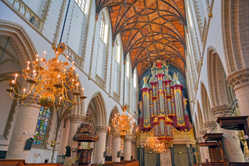 Haarlem, Netherlands - April 30, 2019 - The interior of the St. Bavo Church in the Dutch city of Haarlem, the Netherlands.