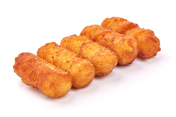 Traditional fried Spanish croquettes, isolated on white background