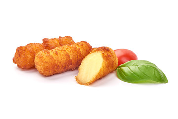 Homemade potato croquettes, isolated on white background