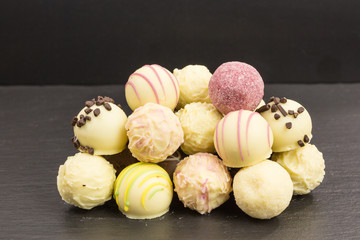 heap of different chocolate truffles
