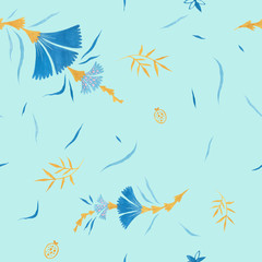 Delicate modern illustration plate decoration. Tea rose and clematis natural petals. Varicolored feminine fabric design. Renaissance flower art. Floral seamless pattern for Mediterranean decor