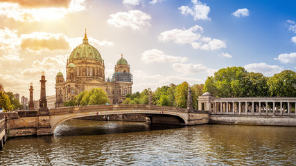 famous berlin cathedral while sunset - obrazy, fototapety, plakaty