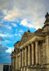 The Reichstag building located in Berlin, Germany which houses the German parliament, the Bundestag.