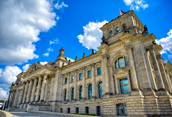 Fototapeta na wymiar The Reichstag building located in Berlin, Germany which houses the German parliament, the Bundestag.