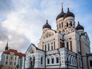Fototapeta na wymiar Beautiful architecture of Alexander Nevsky Cathedral in Tallinn old town