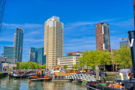 The canals and waterways in the city of Rotterdam, the Netherlands.