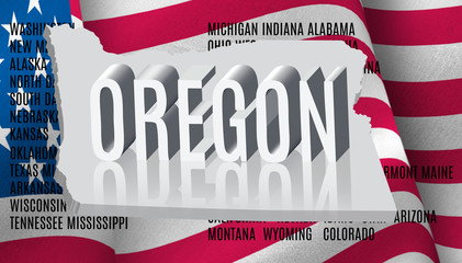 Fototapeta na wymiar Oregon inscription on American flag background .3D illustration