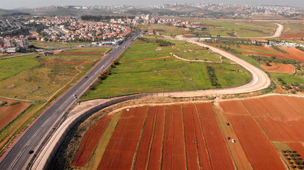 Israel Security wall aerial View Aerial footage of the Israeli Palestine wall close to Givon  and...