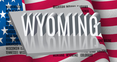 Fototapeta na wymiar Wyoming inscription on American flag background .3D illustration