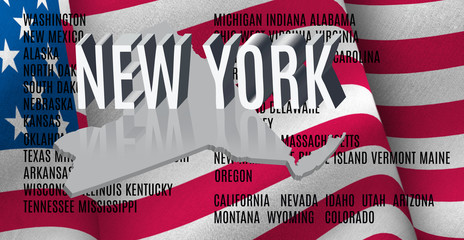 Fototapeta na wymiar New York inscription on American flag background .3D illustration