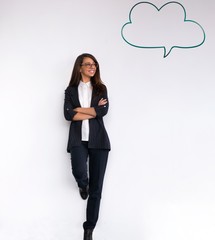 smiling business woman having an idea with speech bubble