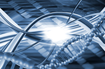 Abstract image of a DNA chain on a blurred background.
