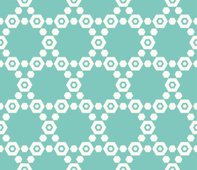 Hexagonal grid texture. Vector seamless pattern in turquoise and beige colors