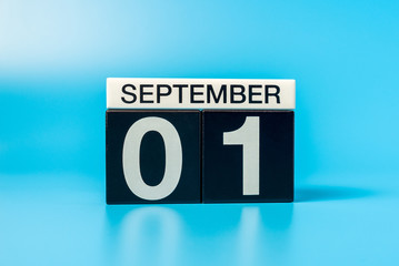1st September. Image of september 1, calendar on blue background. Back to school concept