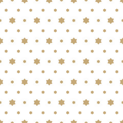 Vector geometric minimalist seamless pattern with small stars. White and gold