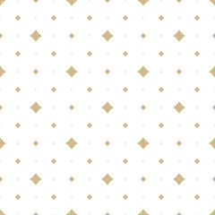Wall murals Rhombuses Golden vector seamless pattern with small diamond shapes, stars, rhombuses, dots. Abstract gold and white geometric texture. Simple minimal repeat background. Subtle luxury design for decor, wallpaper
